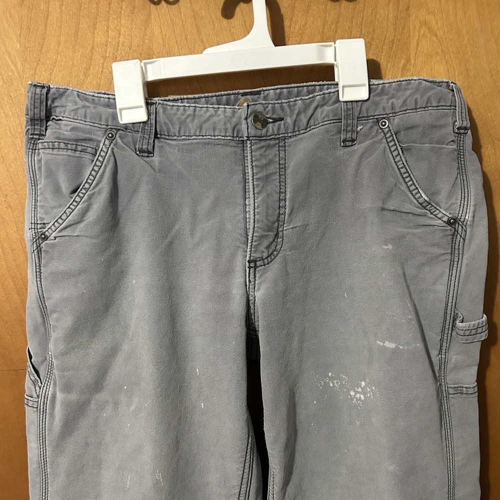 Carhartt Pants Womens 14 Fleece Lined Carpenter Original Fit Canvas Bleached - Picture 2 of 12